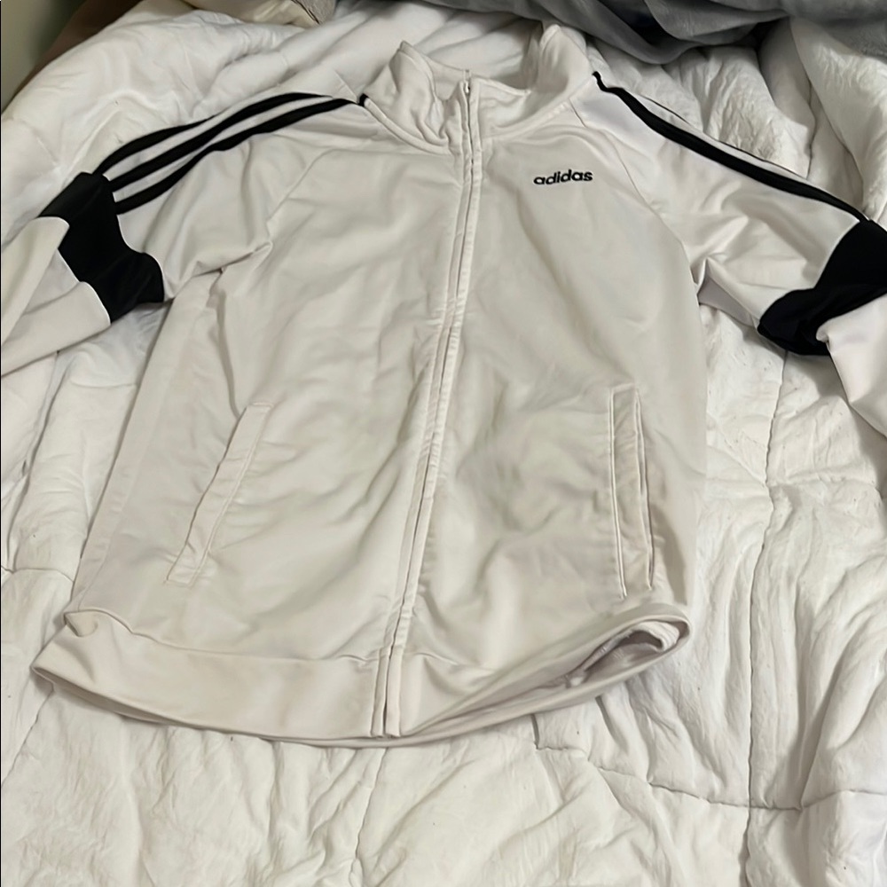 Adidas White Track Jacket with Black Stripes